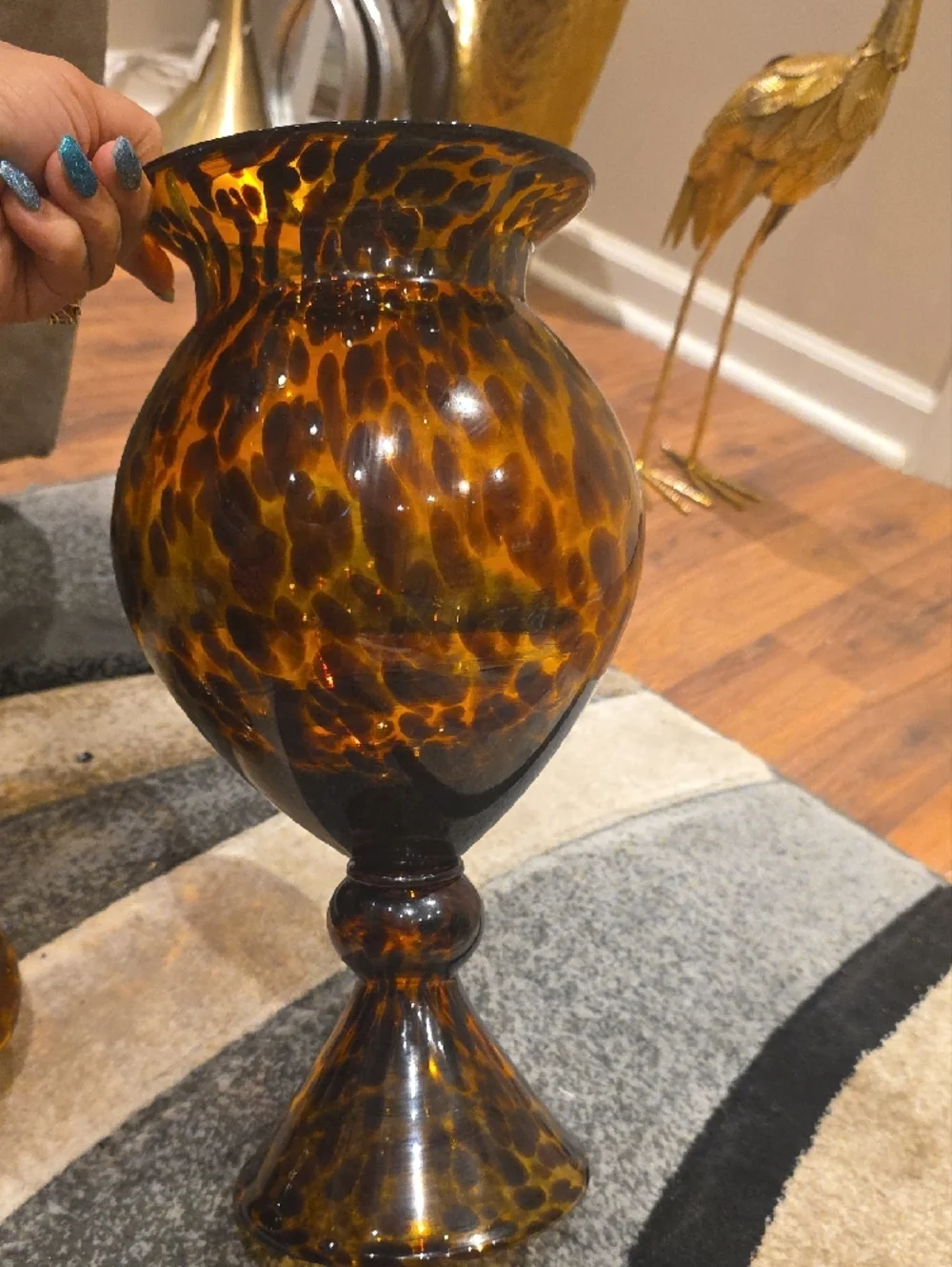 Vintage Amber and Dark Brown Tortoiseshell Glass Jar with Lid - Vintage - Picture 9 of 12